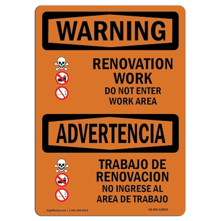 Signmission OSHA Warning Sign, 7" H, 10" W, Renovation Work Do Not Enter Work Area, Landscape, WS-D-L-12809 OS-WS-D-710-L-12809